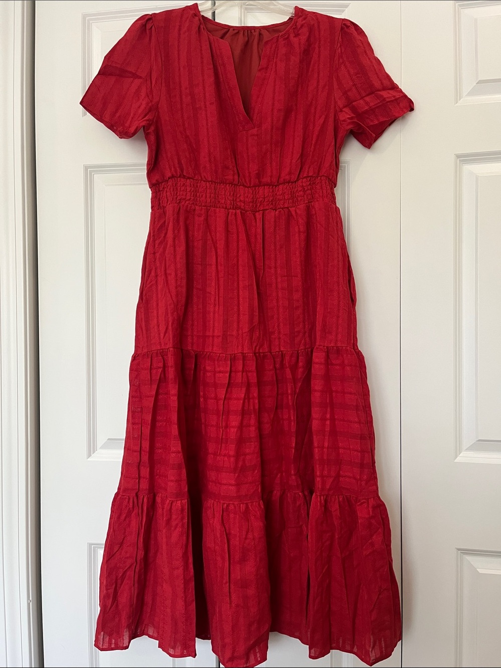 Red Tiered Cotton Midi Dress - Sm/Med. - Picture 2 of 7